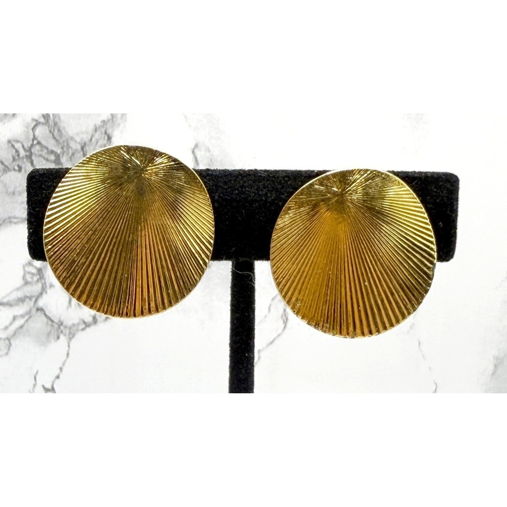 Monet Sunburst Round Gold Tone Clip On Earrings Textured Vintage